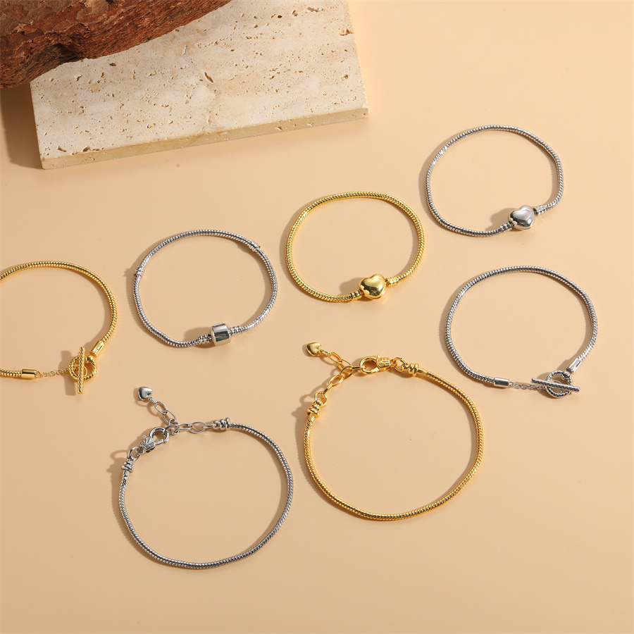 Elegant Commute Solid Color Copper 14k Gold Plated White Gold Plated Bracelets In Bulk display picture 2