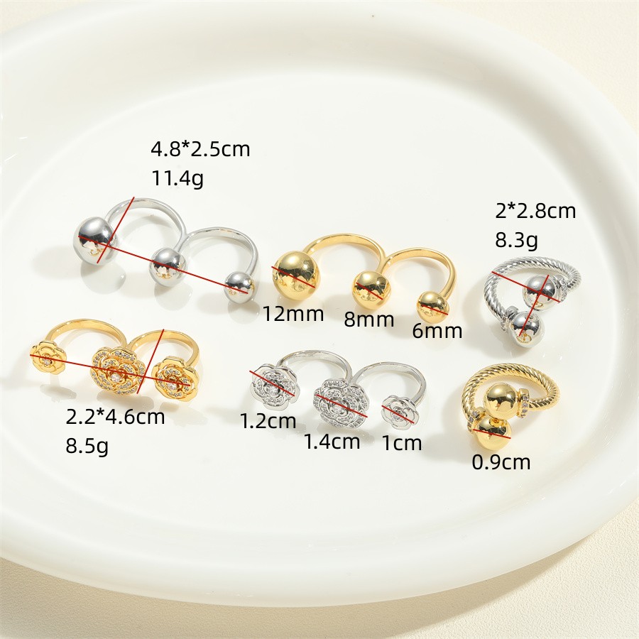 Vacation Classic Style Commute Solid Color Flower Copper 14k Gold Plated White Gold Plated Zircon Open Rings In Bulk display picture 3