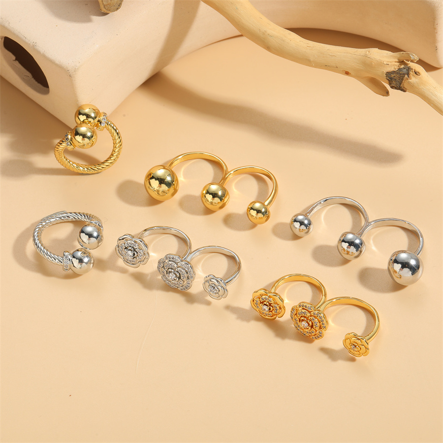 Vacation Classic Style Commute Solid Color Flower Copper 14k Gold Plated White Gold Plated Zircon Open Rings In Bulk display picture 7