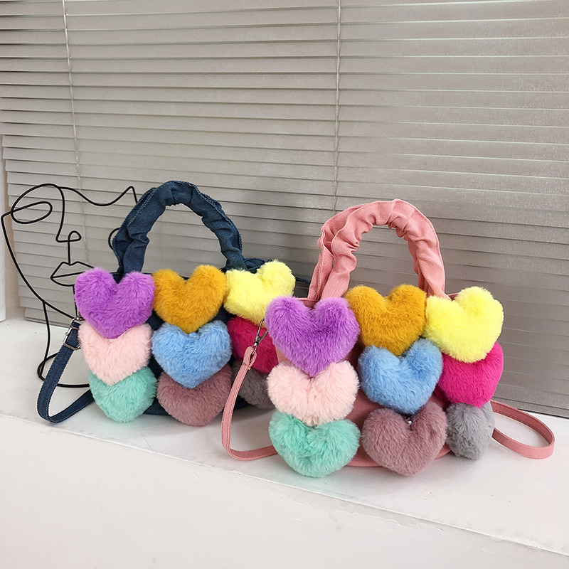 Women's Denim Heart Shape Cute Sewing Thread Square Magnetic Buckle Handbag display picture 3