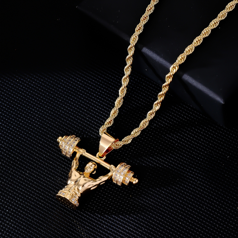 Hip-Hop Simple Style Human Barbell Stainless Steel Titanium Steel Plating Inlay Zircon K Gold Plated Men's Pendant Necklace display picture 4