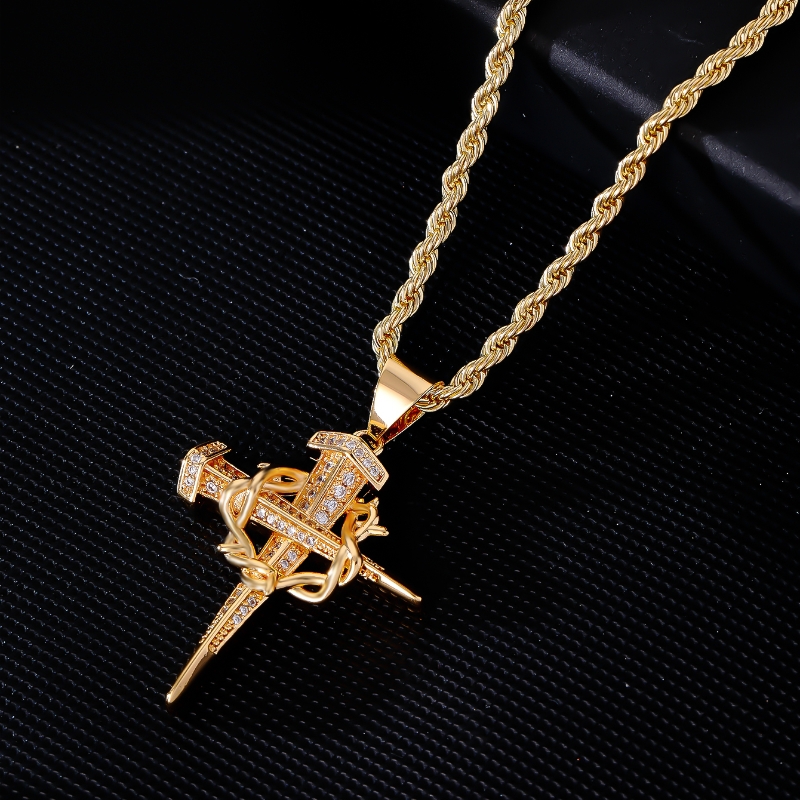 Hip-Hop Cross Stainless Steel Titanium Steel Plating Inlay Zircon K Gold Plated Men's Pendant Necklace display picture 3