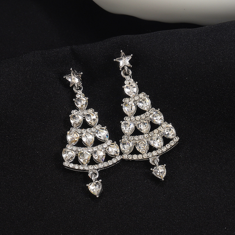 1 Pair Simple Style Christmas Tree Plating Inlay Alloy Copper Zircon Drop Earrings display picture 5