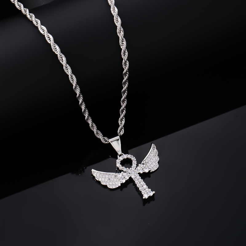 Hip-hop Retro Cross Angel Wings Wings Stainless Steel Titanium Steel Plating Inlay Zircon White Gold Plated Gold Plated Unisex Pendant Necklace display picture 1