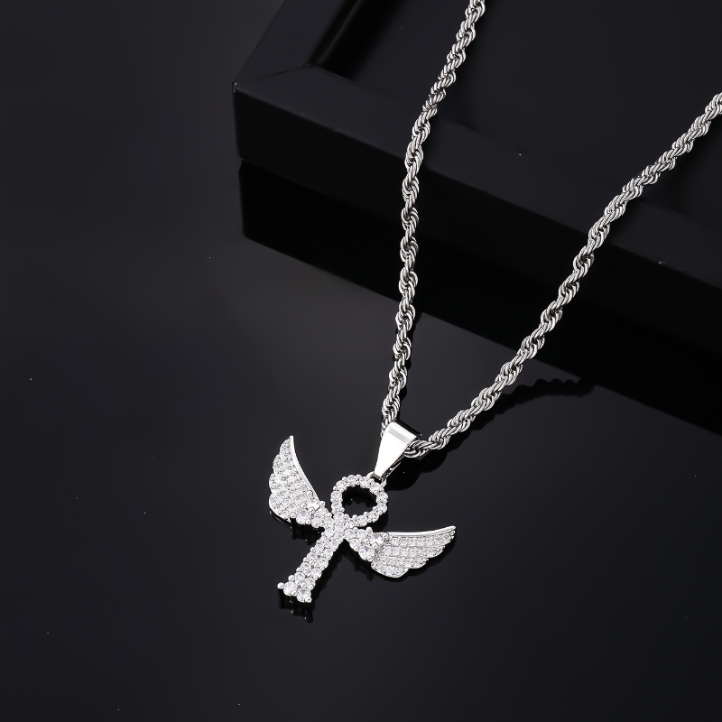 Hip-hop Retro Cross Angel Wings Wings Stainless Steel Titanium Steel Plating Inlay Zircon White Gold Plated Gold Plated Unisex Pendant Necklace display picture 2