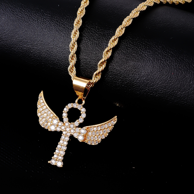 Hip-hop Retro Cross Angel Wings Wings Stainless Steel Titanium Steel Plating Inlay Zircon White Gold Plated Gold Plated Unisex Pendant Necklace display picture 6