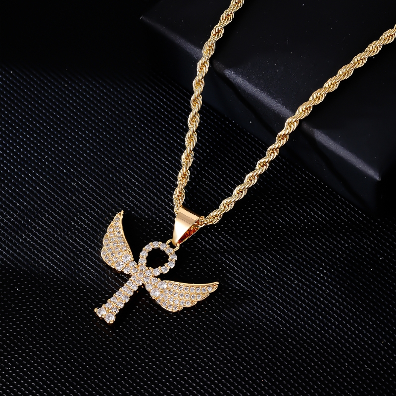 Hip-hop Retro Cross Angel Wings Wings Stainless Steel Titanium Steel Plating Inlay Zircon White Gold Plated Gold Plated Unisex Pendant Necklace display picture 7