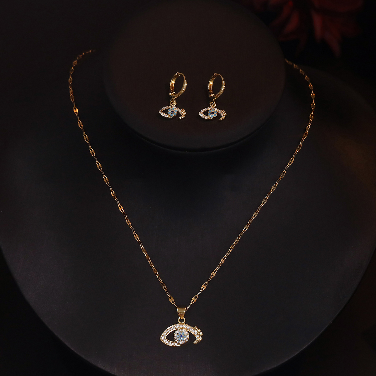 Simple Style Devil's Eye Copper Plating Inlay Zircon 18k Gold Plated Earrings Necklace Jewelry Set display picture 5