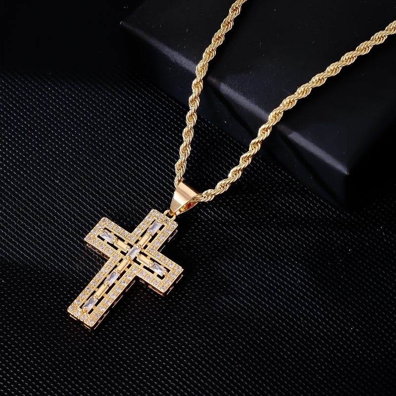 304 Stainless Steel Titanium Steel K Gold Plated Rhodium Plated Hip-Hop Vintage Style Plating Inlay Cross Zircon Pendant Necklace display picture 3