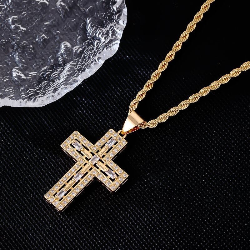 304 Stainless Steel Titanium Steel K Gold Plated Rhodium Plated Hip-Hop Vintage Style Plating Inlay Cross Zircon Pendant Necklace display picture 4