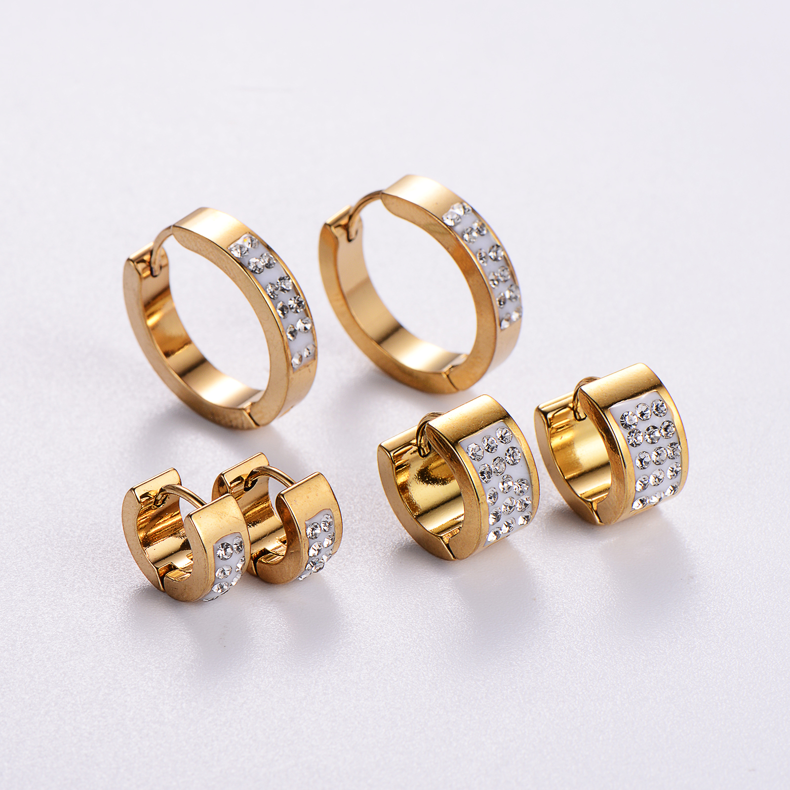 1 Set Vintage Style Solid Color Plating Inlay 304 Stainless Steel Rhinestones Hoop Earrings display picture 7