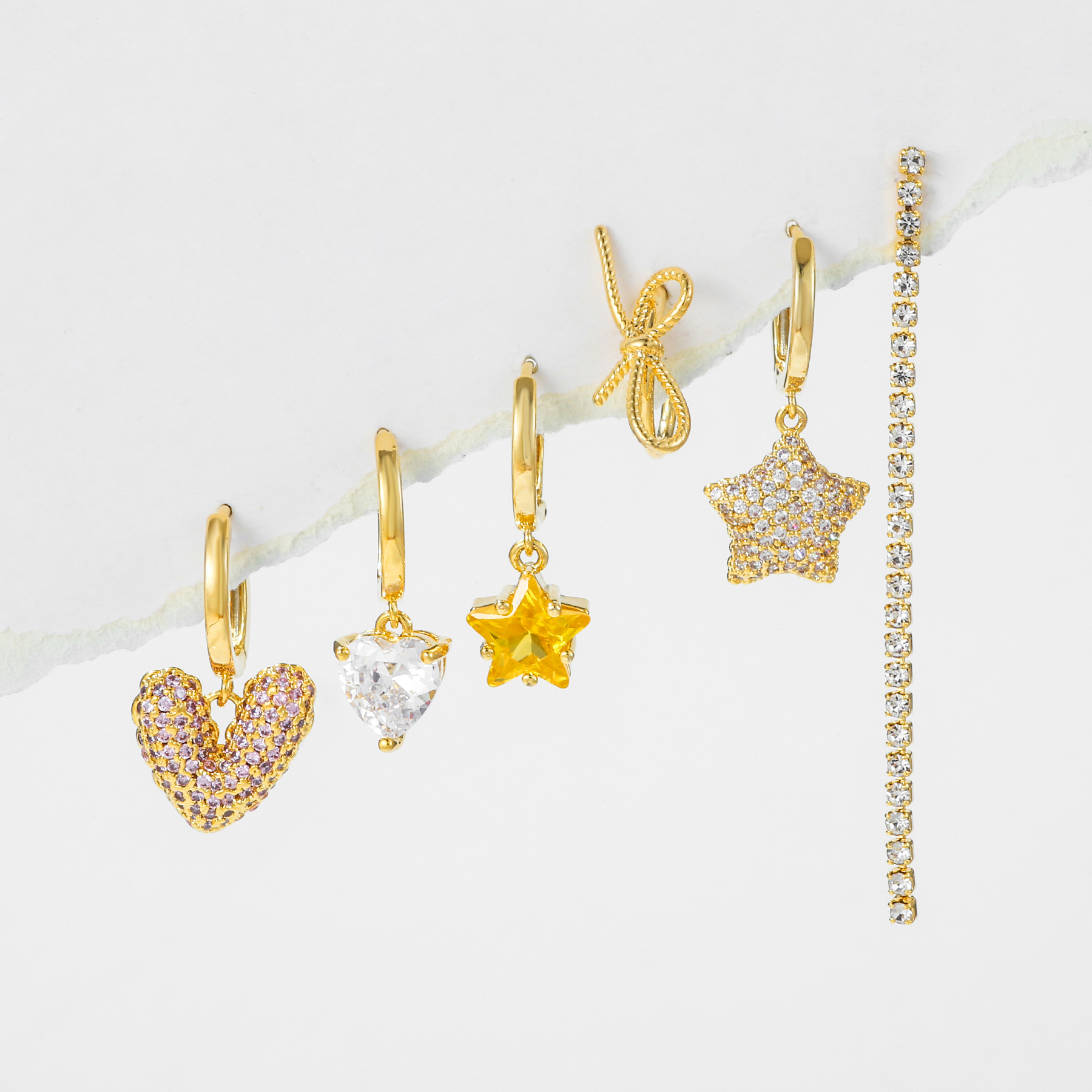 1 Set Cute Sweet Star Moon Heart Shape Plating Inlay Brass Zircon 18k Gold Plated Silver Plated Drop Earrings display picture 1