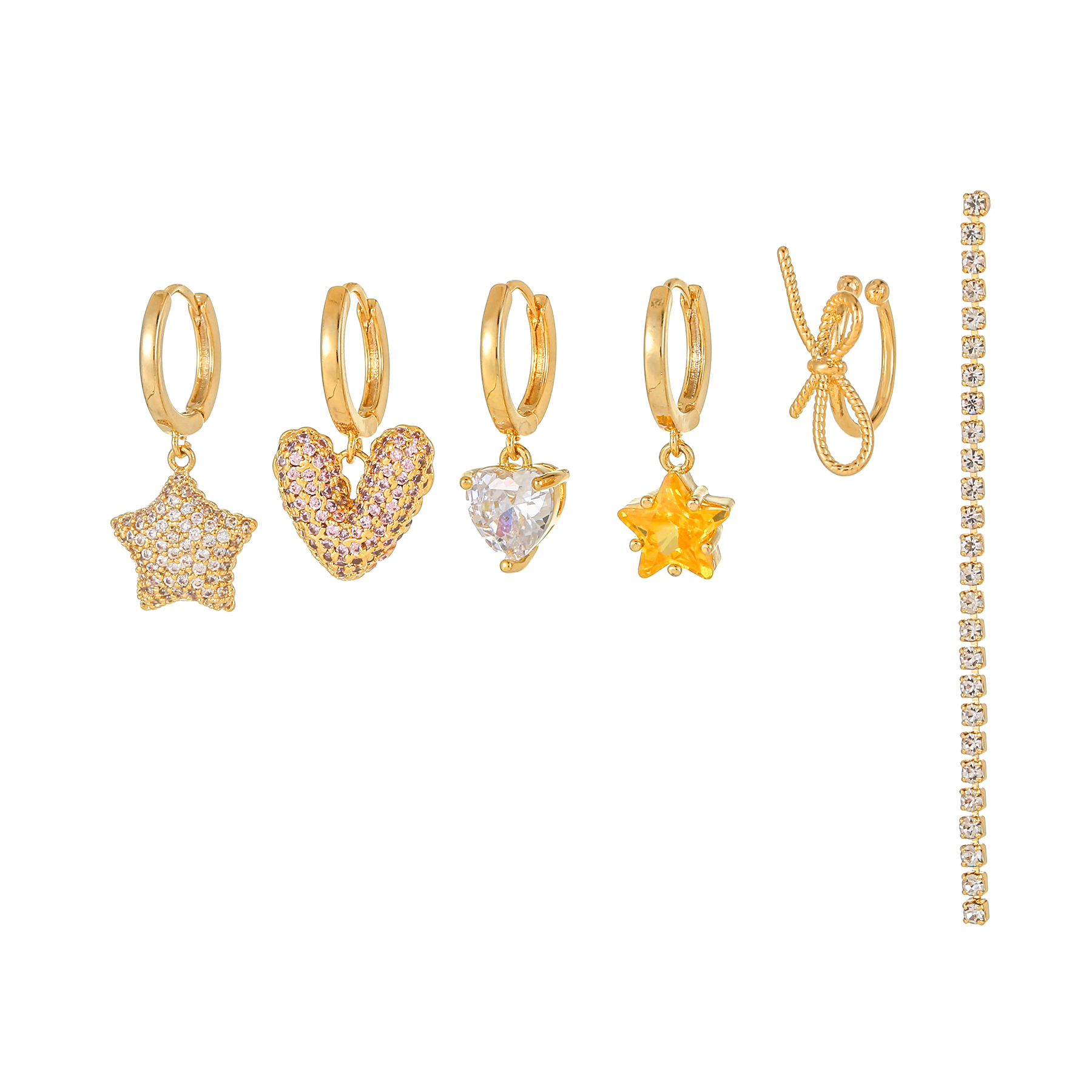 1 Set Cute Sweet Star Moon Heart Shape Plating Inlay Brass Zircon 18k Gold Plated Silver Plated Drop Earrings display picture 6