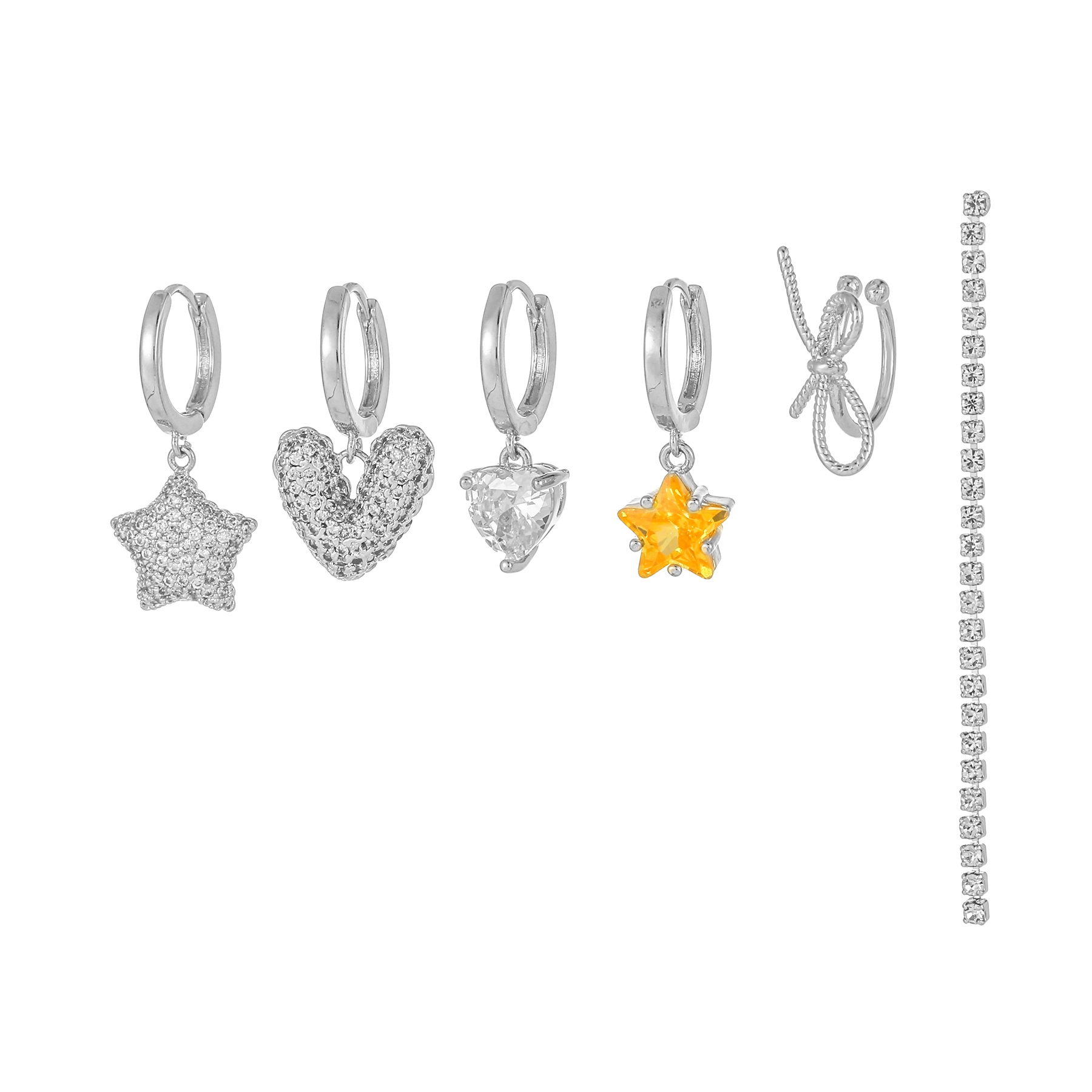 1 Set Cute Sweet Star Moon Heart Shape Plating Inlay Brass Zircon 18k Gold Plated Silver Plated Drop Earrings display picture 5