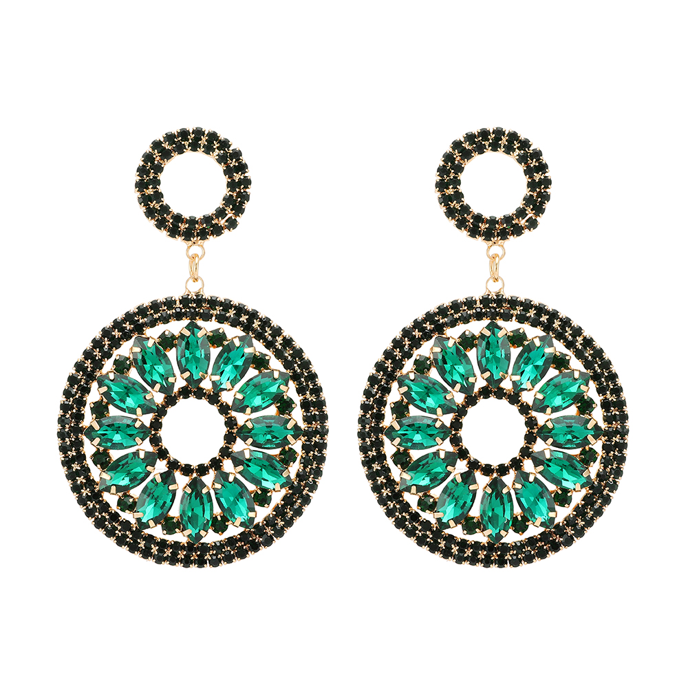 1 Pair Vintage Style Round Plating Hollow Out Inlay Zinc Alloy Glass Drop Earrings display picture 2