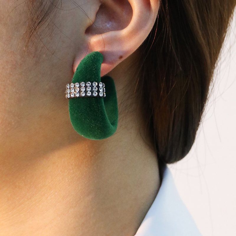 Wholesale Jewelry Vintage Style Color Block Flocking Rhinestone Ear Studs display picture 9
