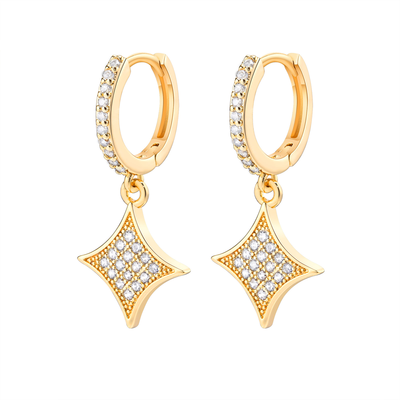 1 Pair Elegant French Style Star Plating Inlay Copper Alloy Zircon Drop Earrings display picture 1