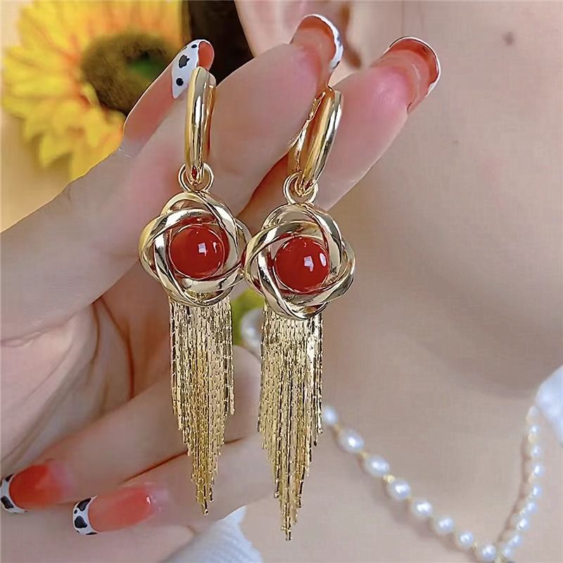 1 Pair Elegant Exaggerated Luxurious Geometric Tassel Alloy Gold Plated Drop Earrings display picture 5