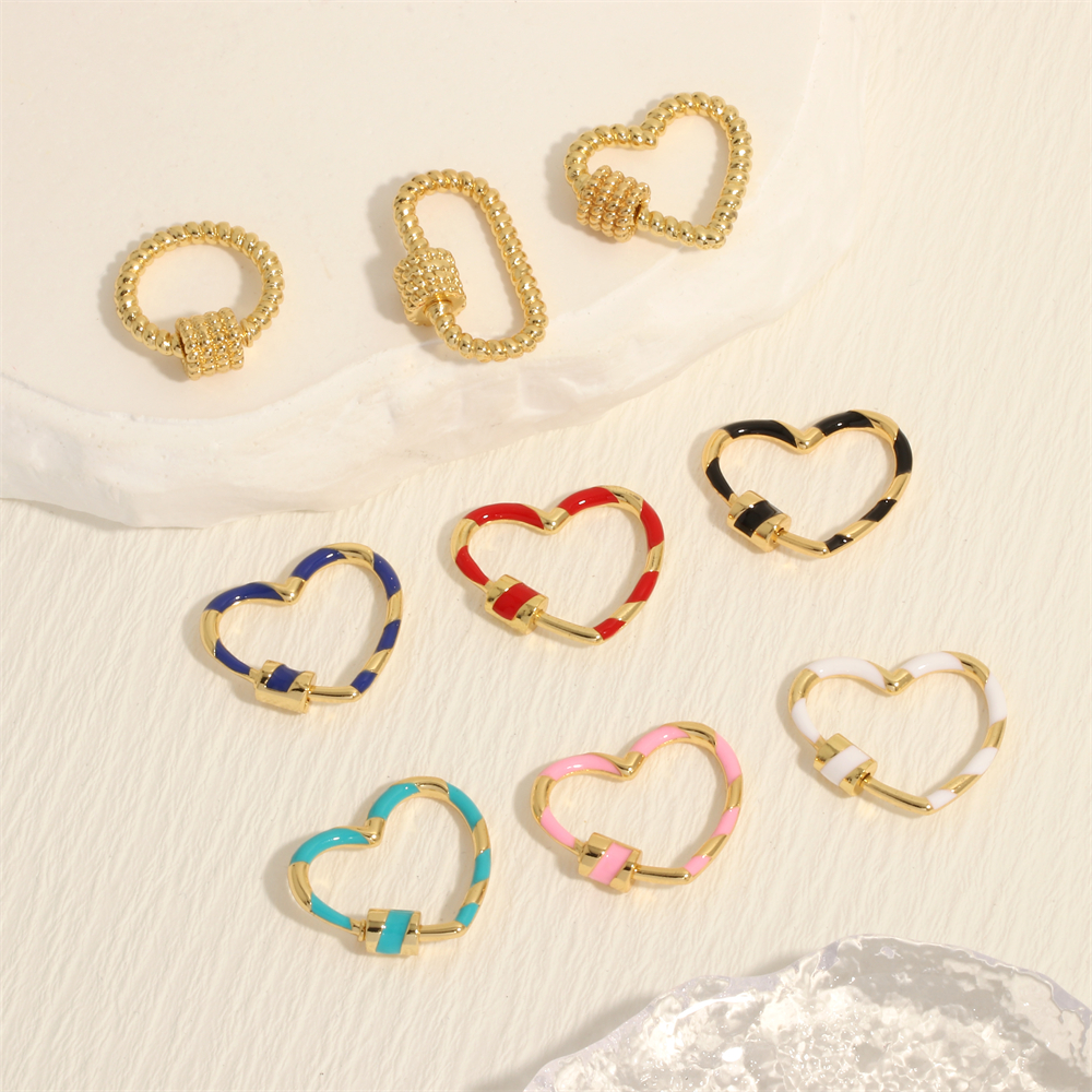Romantic Sweet Round Oval Heart Shape Copper Enamel Plating 18k Gold Plated Charms display picture 11