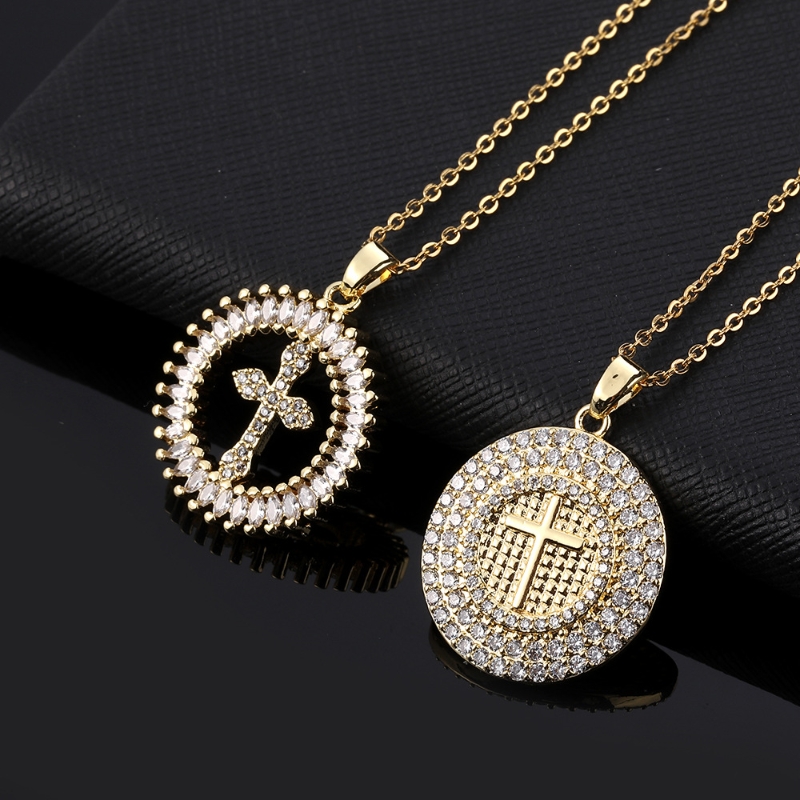 Hip-hop Vintage Style Cross Copper Plating Inlay Zircon Gold Plated Unisex Pendant Necklace display picture 1