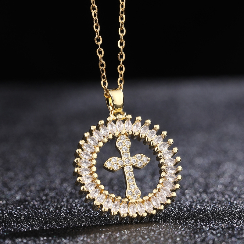 Hip-hop Vintage Style Cross Copper Plating Inlay Zircon Gold Plated Unisex Pendant Necklace display picture 2