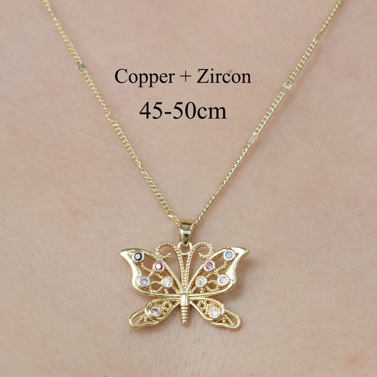 Copper Simple Style Plating Inlay Tortoise Heart Shape Butterfly Zircon Pendant Necklace display picture 3