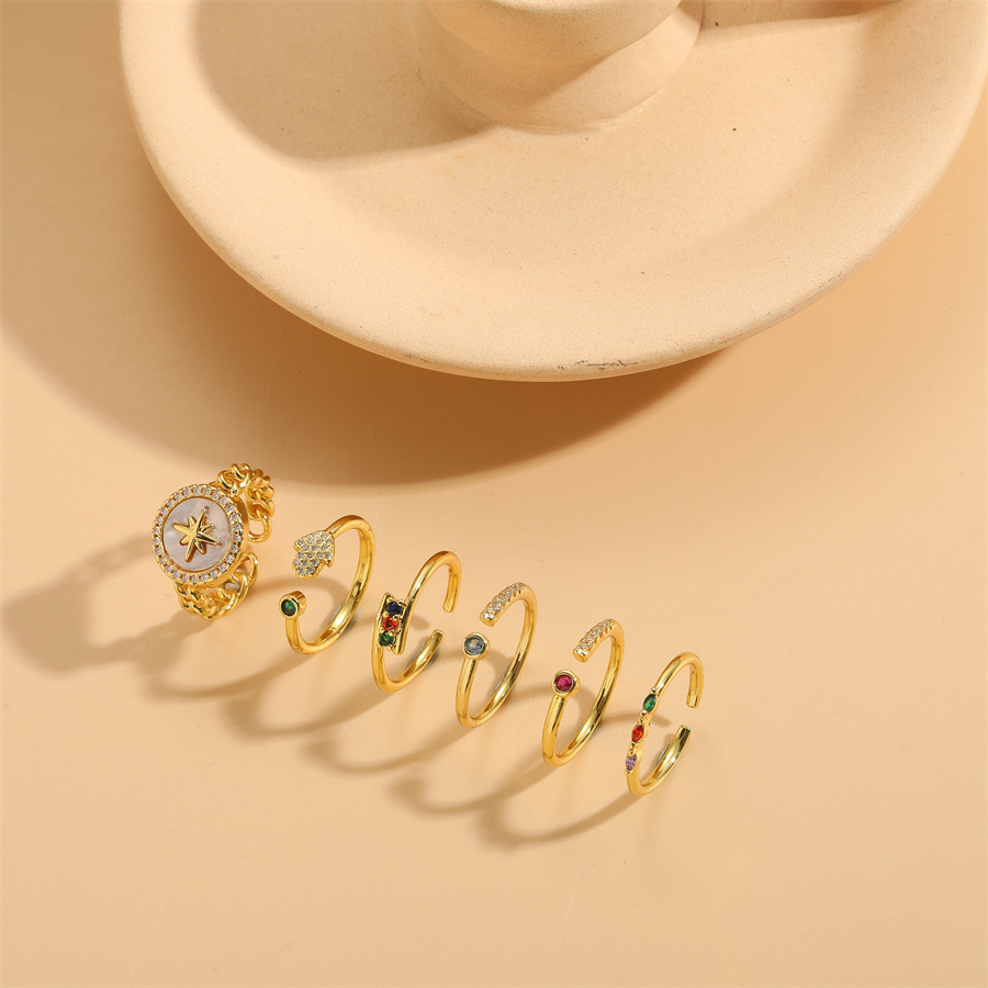 Elegant Dame Einfacher Stil Hexagramm Kupfer Überzug Inlay Zirkon 14 Karat Vergoldet Offener Ring display picture 1