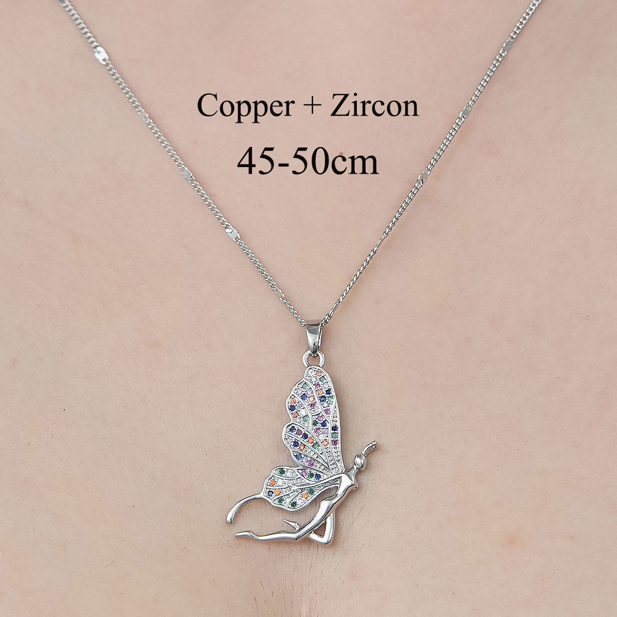 Copper Simple Style Plating Inlay Heart Shape Butterfly Leaves Zircon Pendant Necklace display picture 10