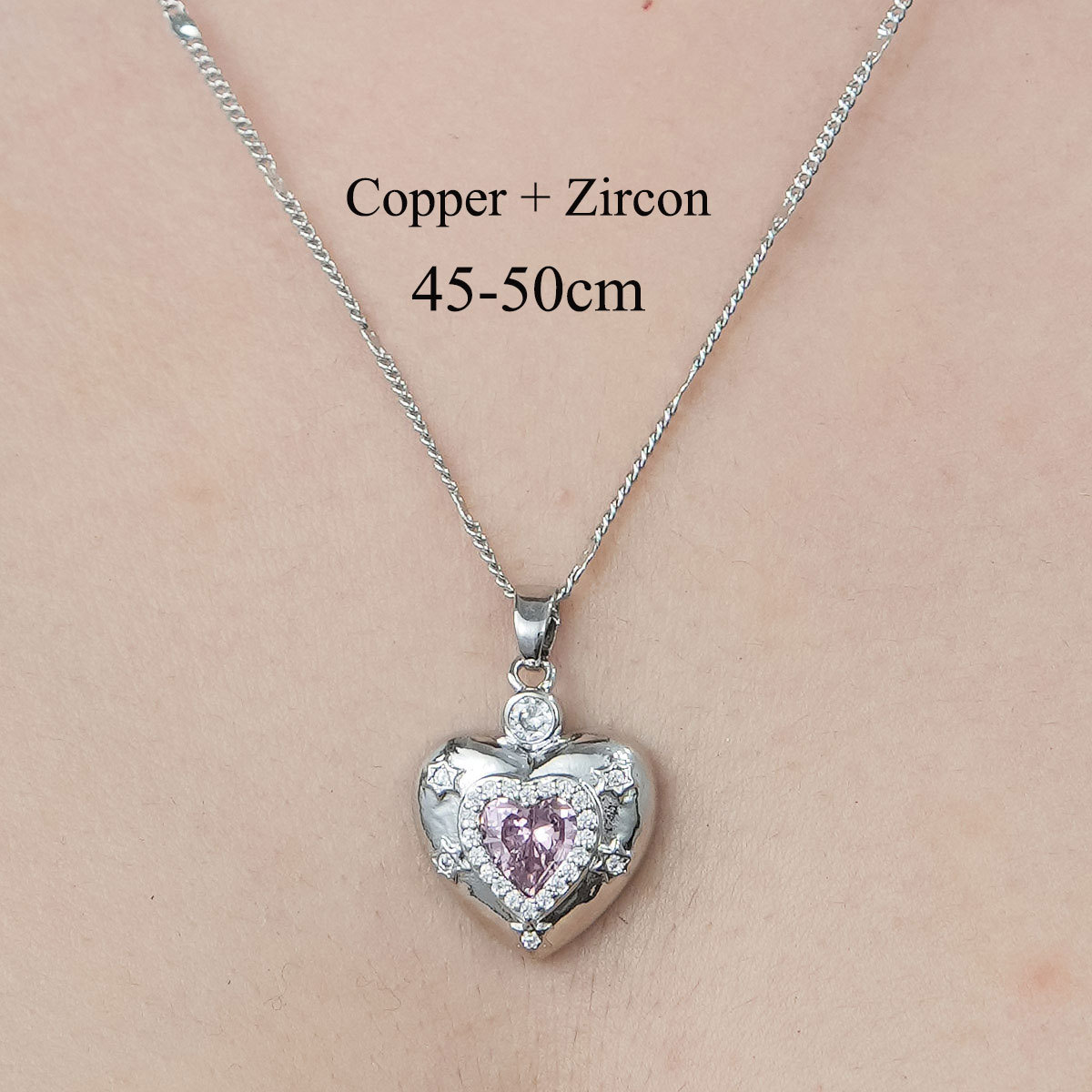 Copper Simple Style Plating Inlay Heart Shape Butterfly Leaves Zircon Pendant Necklace display picture 13