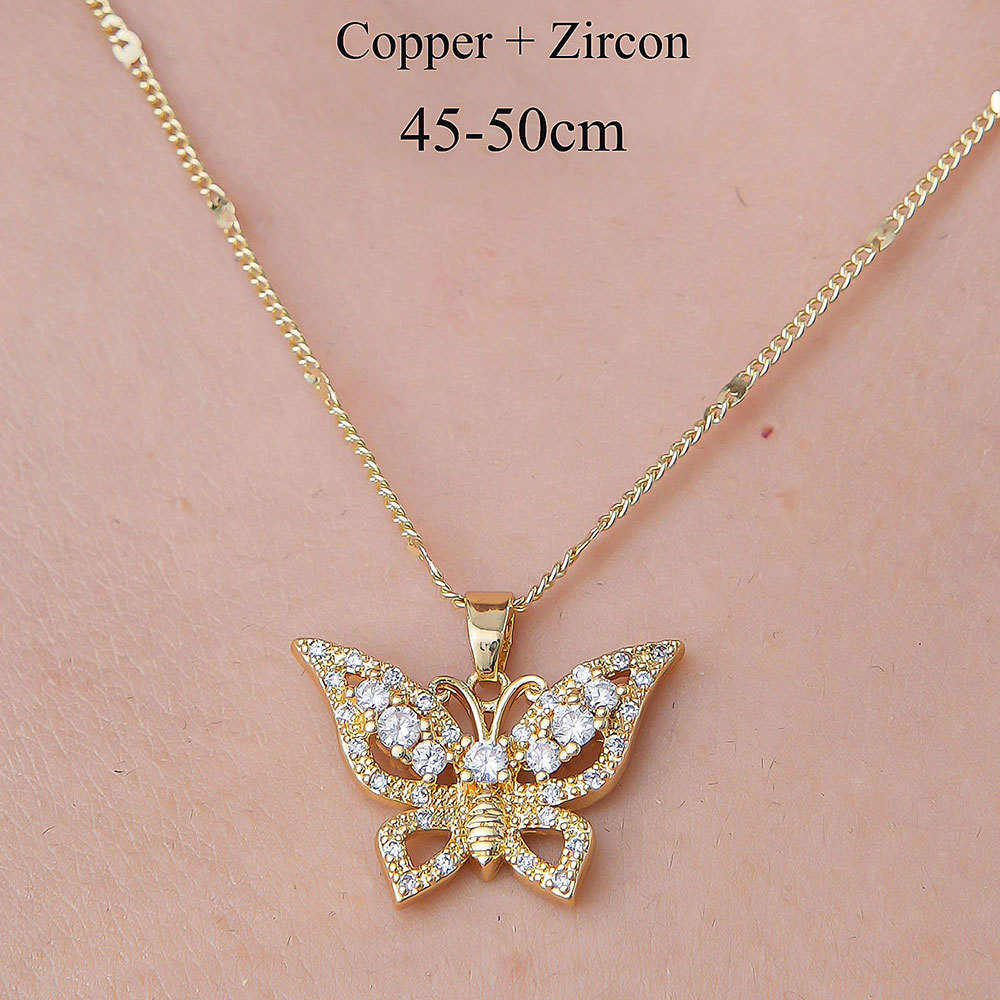 Acero Inoxidable 201 Circón Estilo Simple Pulido Enchapado Embutido Árbol Forma De Corazón Mariposa Circón Collar Colgante display picture 7