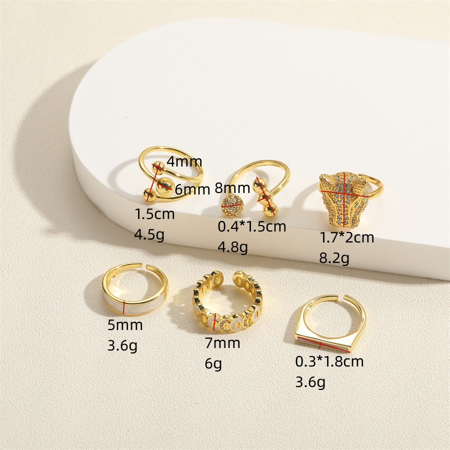 Lady Classic Style Streetwear Geometric Copper Plating Inlay Zircon 14k Gold Plated Open Rings display picture 4