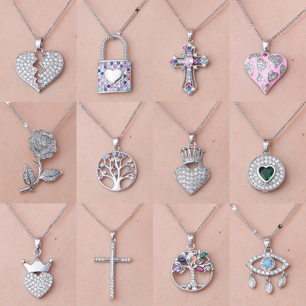 201 Stainless Steel Zircon Simple Style Polishing Plating Inlay Cross Heart Shape Crown Zircon Pendant Necklace display picture 1