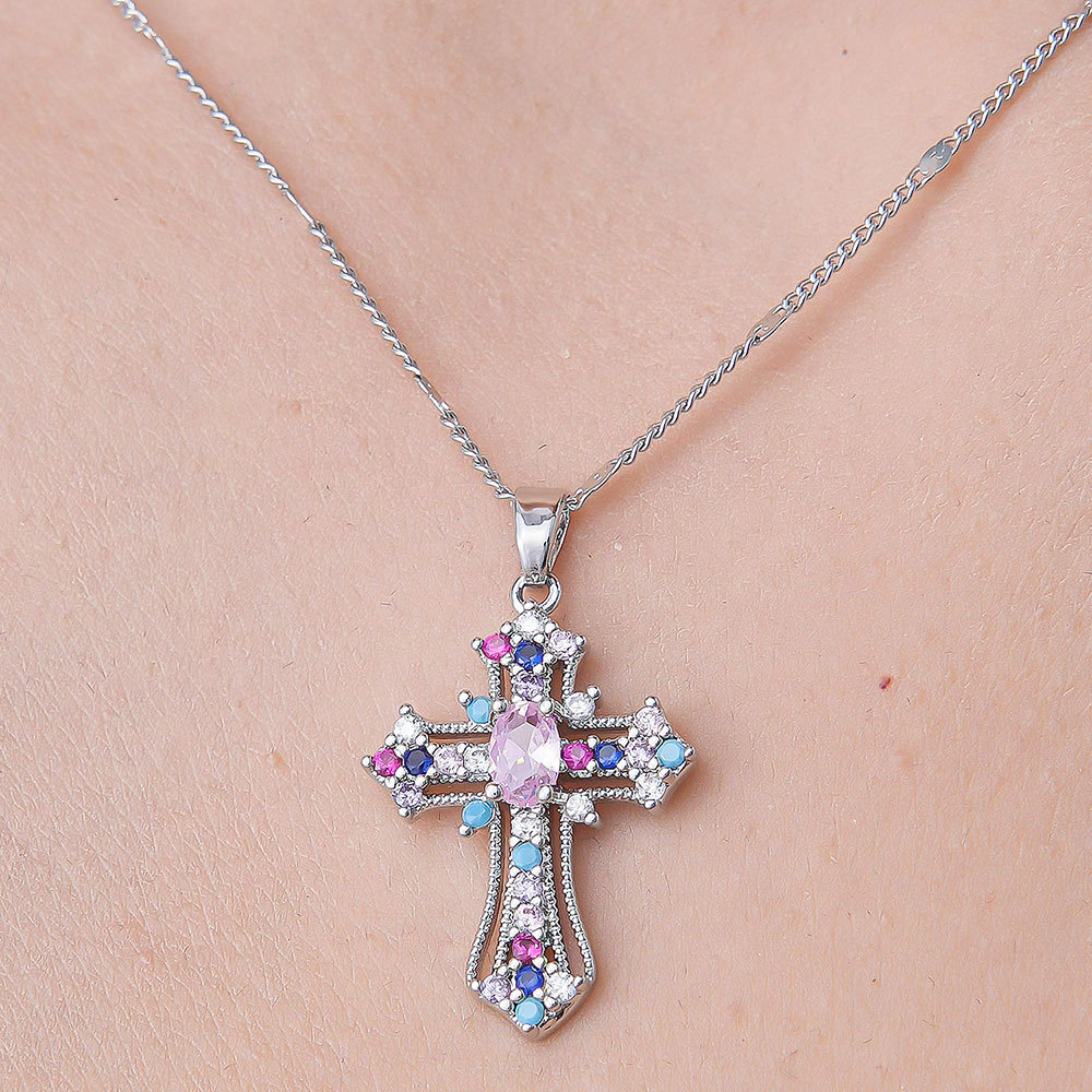 201 Stainless Steel Zircon Simple Style Polishing Plating Inlay Cross Heart Shape Crown Zircon Pendant Necklace display picture 2