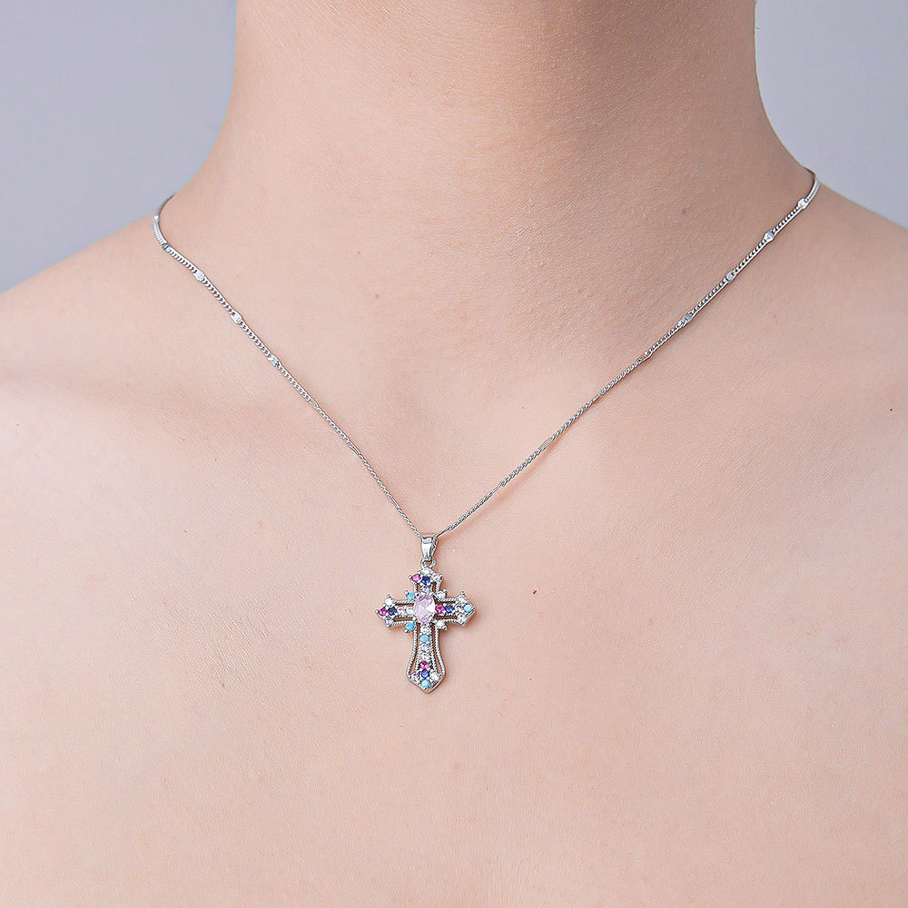 201 Stainless Steel Zircon Simple Style Polishing Plating Inlay Cross Heart Shape Crown Zircon Pendant Necklace display picture 3