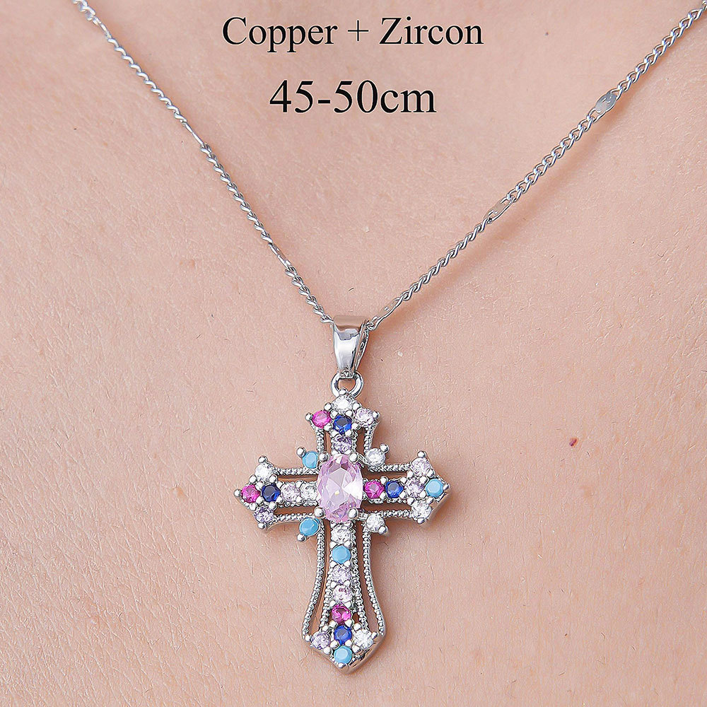 201 Stainless Steel Zircon Simple Style Polishing Plating Inlay Cross Heart Shape Crown Zircon Pendant Necklace display picture 4