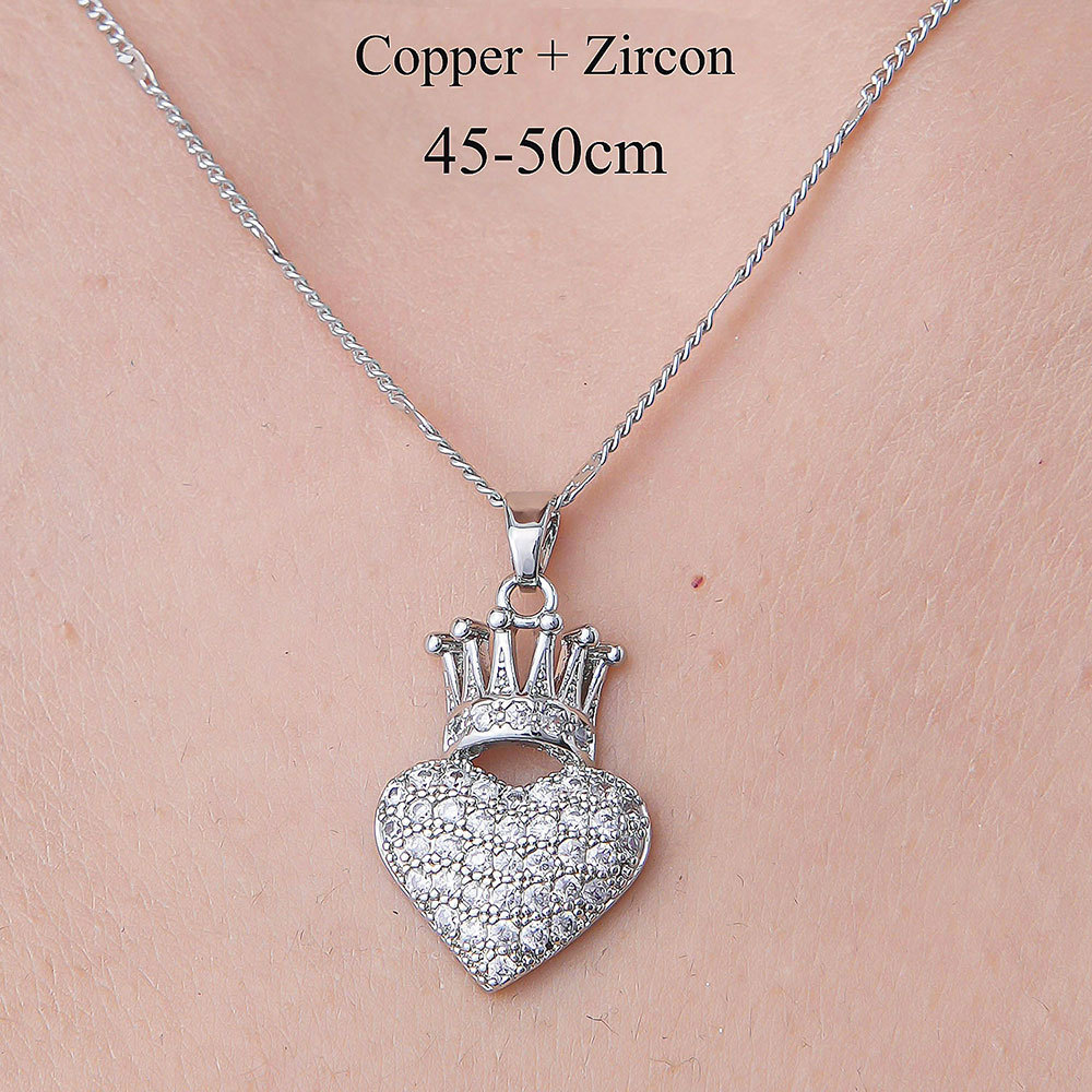 201 Stainless Steel Zircon Simple Style Polishing Plating Inlay Cross Heart Shape Crown Zircon Pendant Necklace display picture 16