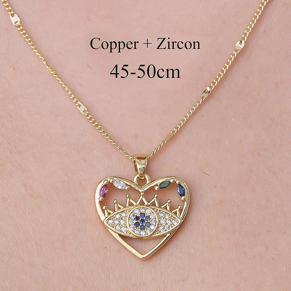 201 Stainless Steel Zircon Simple Style Polishing Plating Inlay Devil's Eye Cherry Heart Shape Zircon Pendant Necklace display picture 31