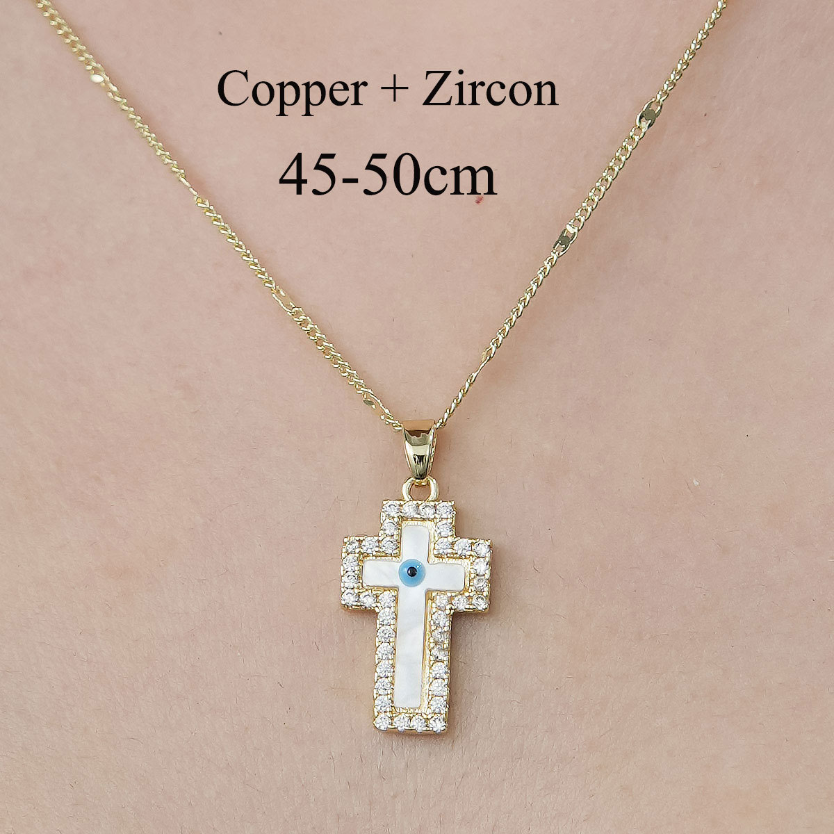 Simple Style Cross Devil's Eye Flower Copper Plating Inlay Zircon Pendant Necklace display picture 4