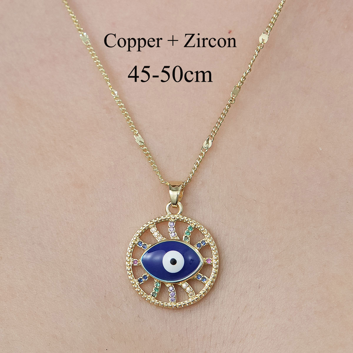 Simple Style Cross Devil's Eye Flower Copper Plating Inlay Zircon Pendant Necklace display picture 10