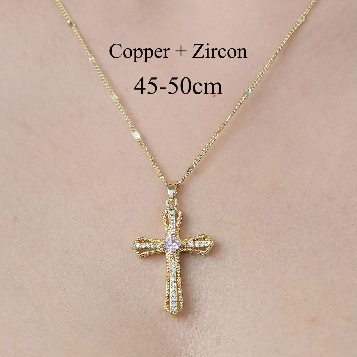 Simple Style Cross Devil's Eye Flower Copper Plating Inlay Zircon Pendant Necklace display picture 13