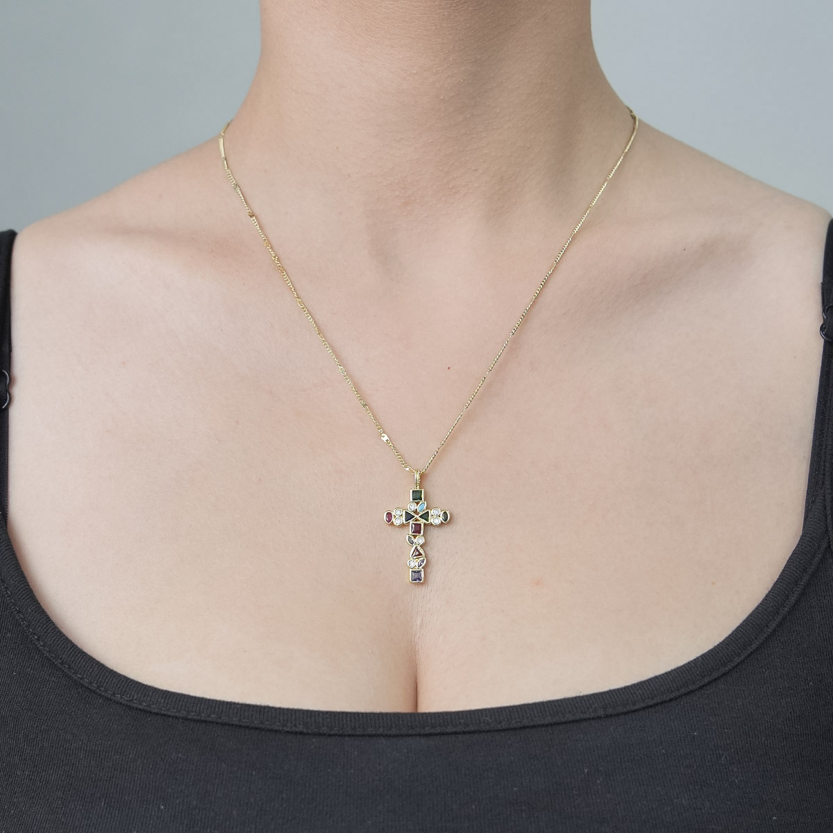 Simple Style Cross Devil's Eye Flower Copper Plating Inlay Zircon Pendant Necklace display picture 15