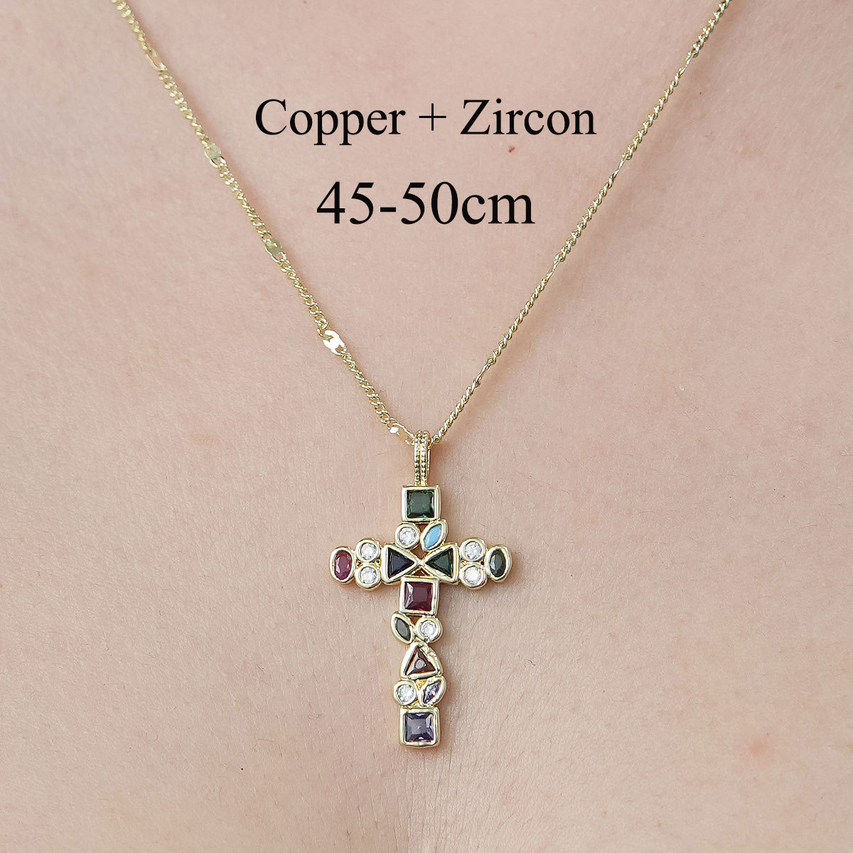 Simple Style Cross Devil's Eye Flower Copper Plating Inlay Zircon Pendant Necklace display picture 16