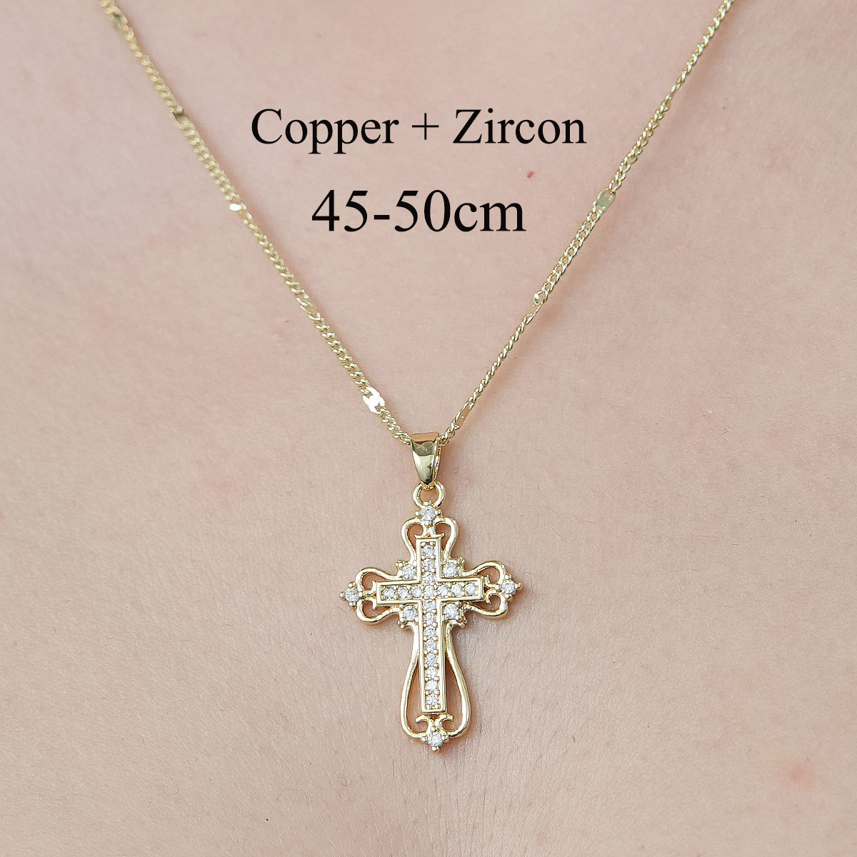 Simple Style Cross Devil's Eye Flower Copper Plating Inlay Zircon Pendant Necklace display picture 22