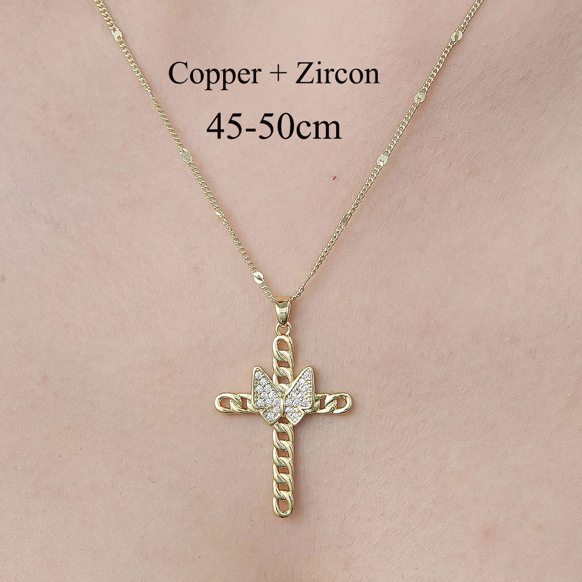 Simple Style Cross Sunflower Butterfly Copper Plating Inlay Zircon Pendant Necklace display picture 4