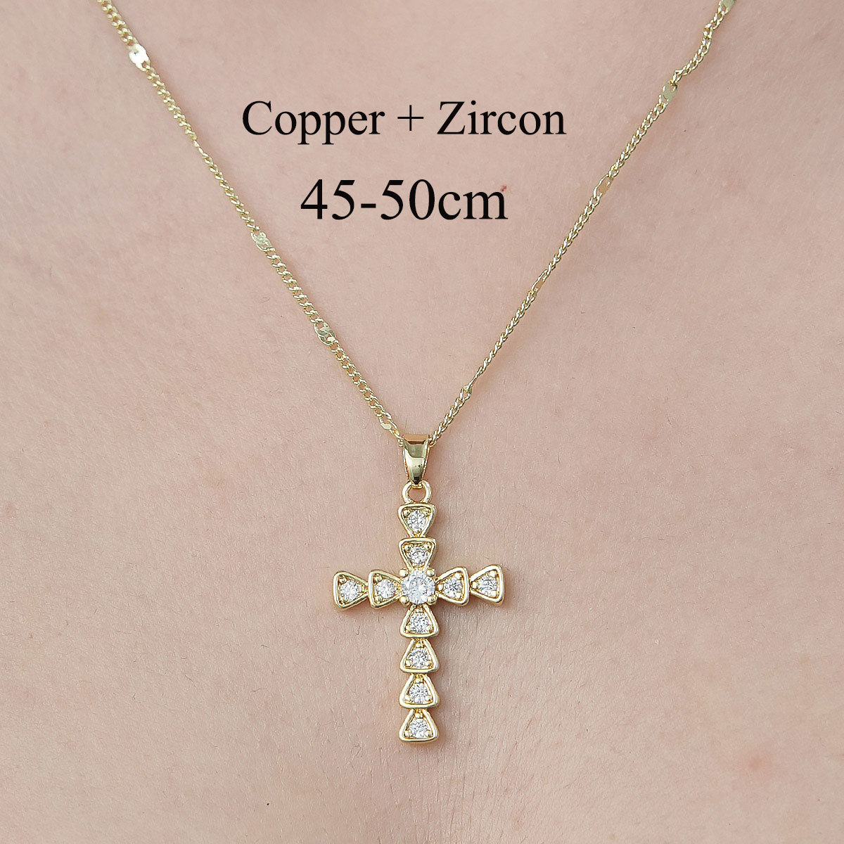 Simple Style Cross Sunflower Butterfly Copper Plating Inlay Zircon Pendant Necklace display picture 10