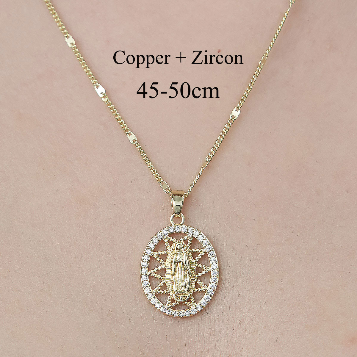 Copper Simple Style Plating Inlay Cross Devil's Eye Virgin Mary Zircon Pendant Necklace display picture 7