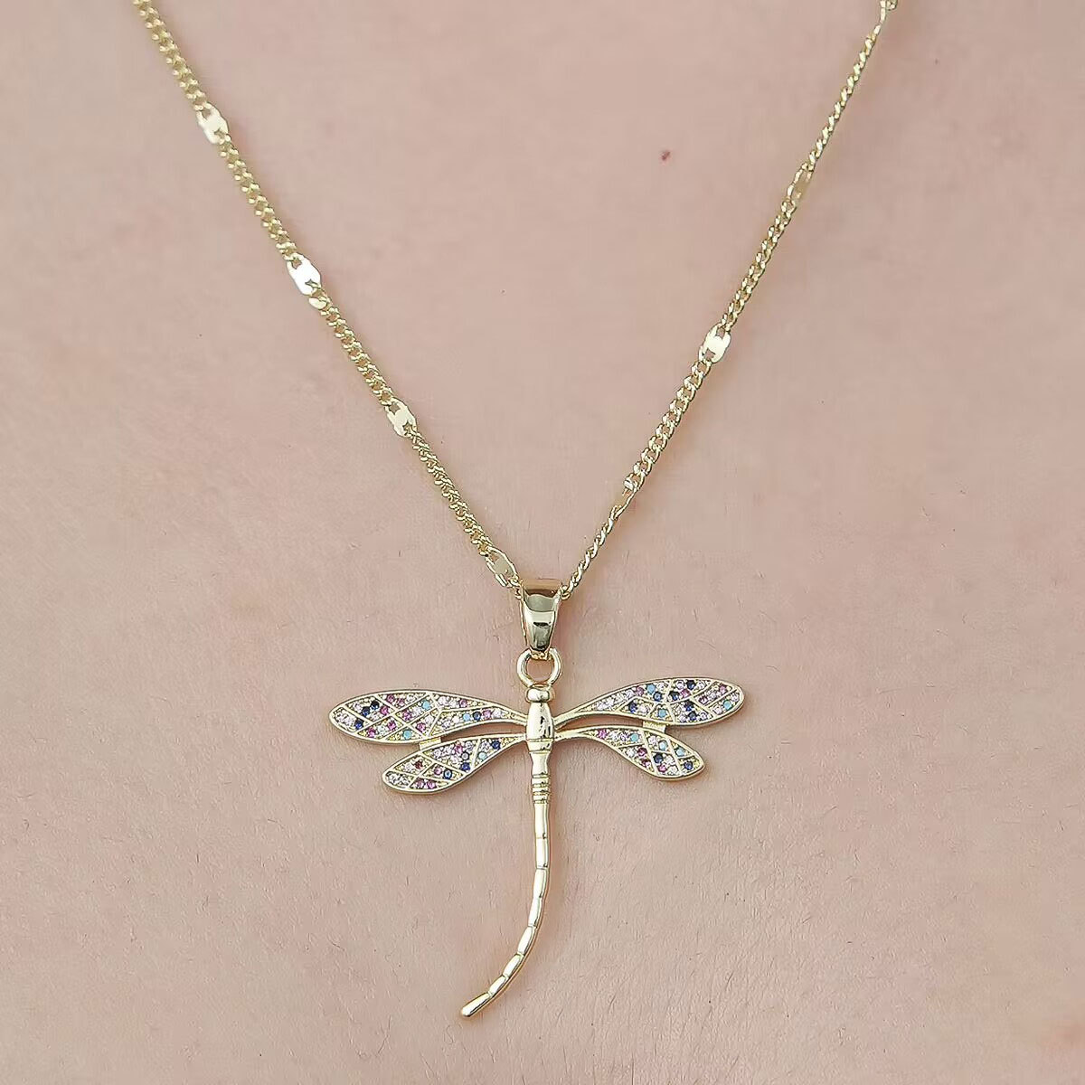 Copper Simple Style Plating Inlay Butterfly Water Droplets Dragonfly Zircon Pendant Necklace display picture 11
