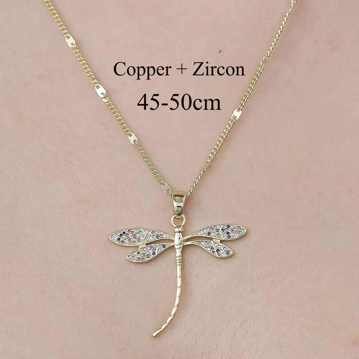 Copper Simple Style Plating Inlay Butterfly Water Droplets Dragonfly Zircon Pendant Necklace display picture 13