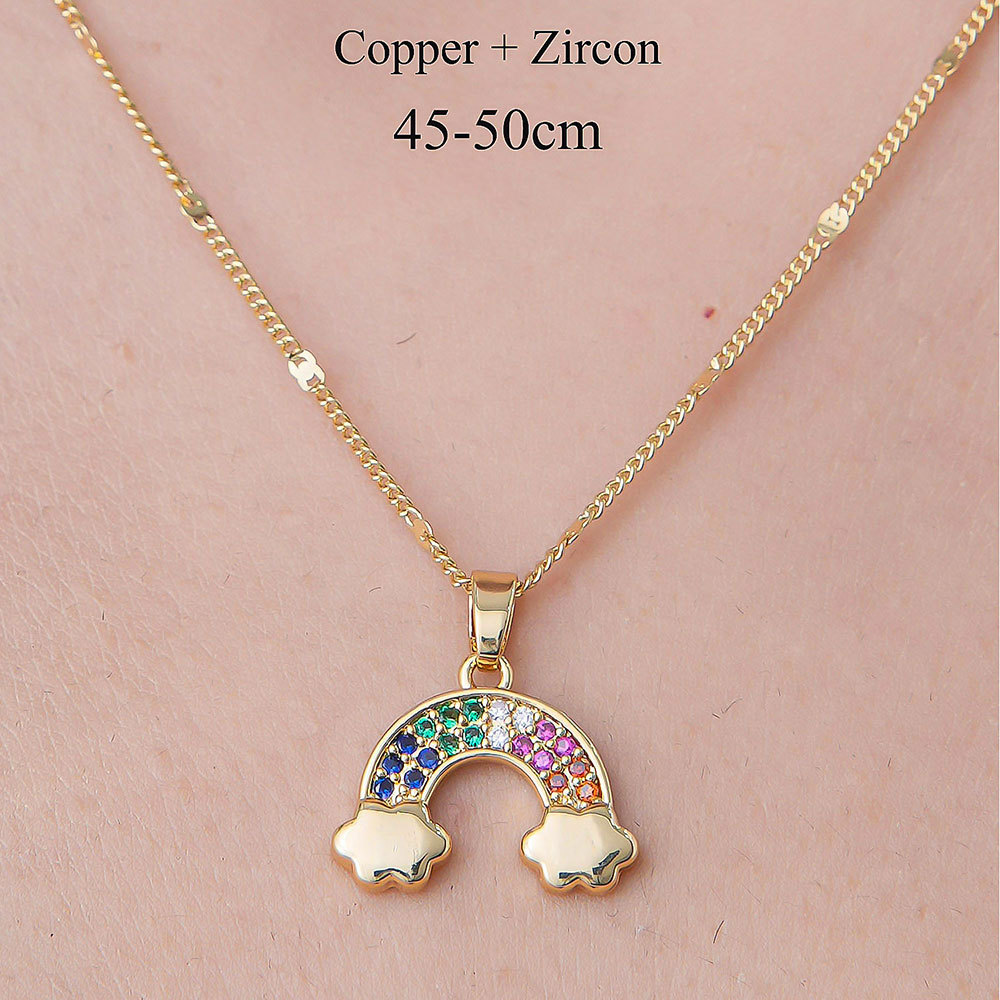 201 Stainless Steel Zircon Simple Style Polishing Plating Rainbow Star Moon Pendant Necklace display picture 4