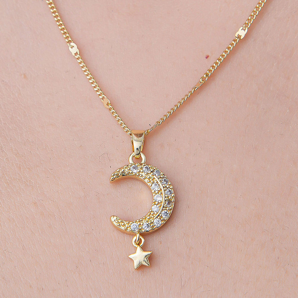 201 Stainless Steel Zircon Simple Style Polishing Plating Rainbow Star Moon Pendant Necklace display picture 5